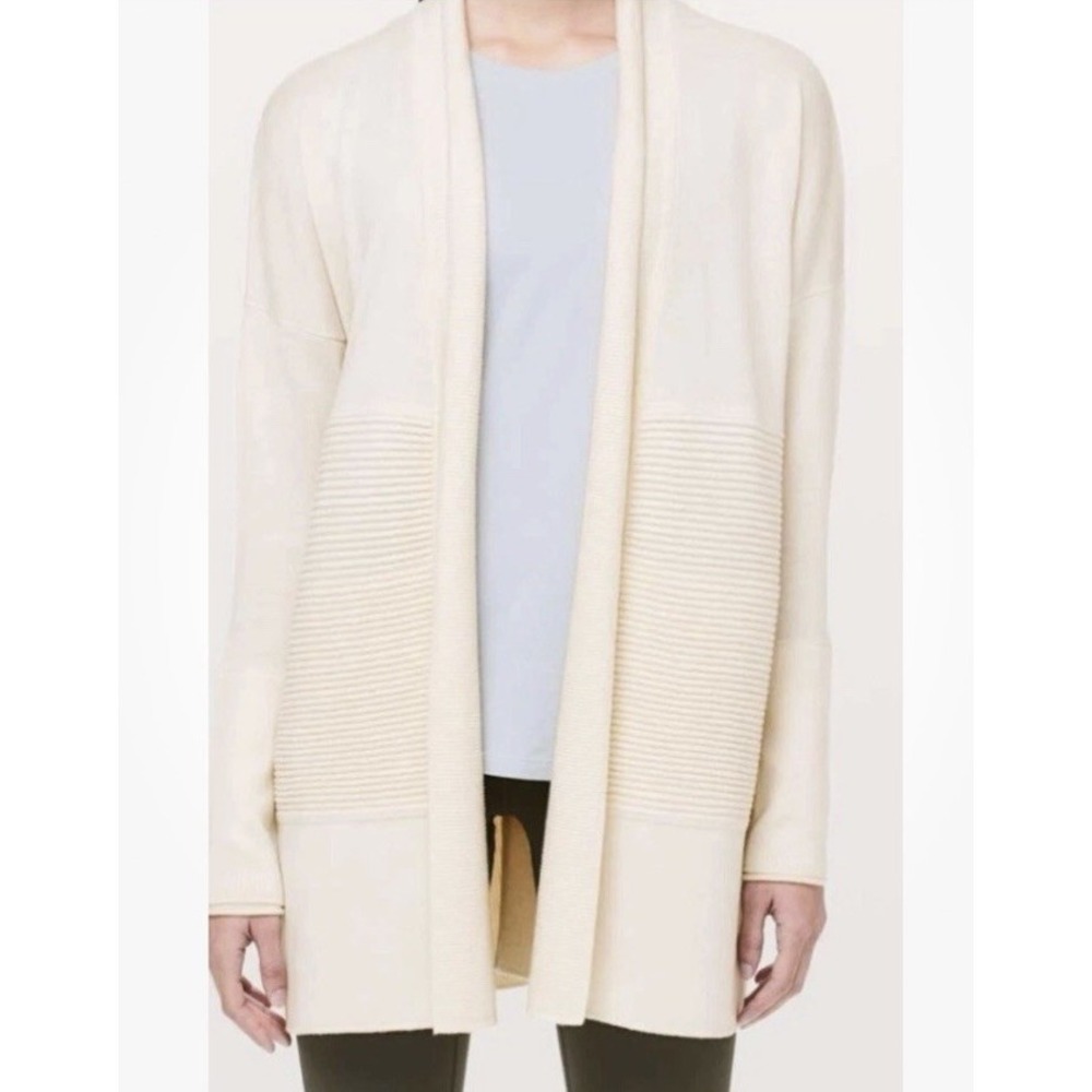 Lululemon Sit In Lotus Wrap Split Back Cardigan Sweater Merino Wool Cream Small - Picture 2 of 6